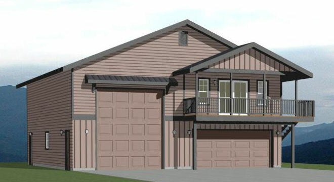 40×40 Apartment with 2-Car 1-RV Garage – PDF FloorPlan – 964 sqft – Model 1E
