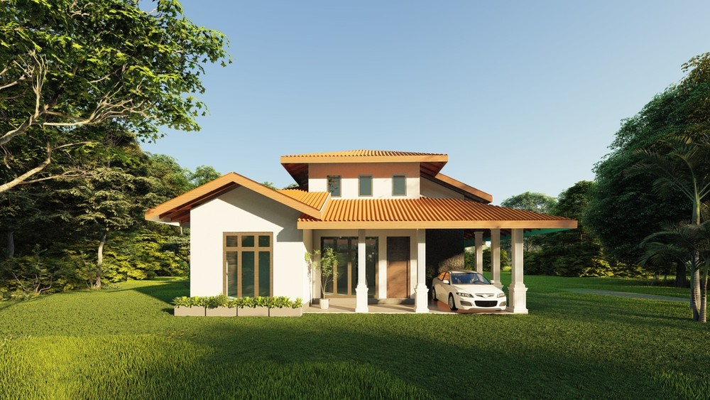 modern house plan Cabana Type small house plan 3bed room AutoCAD File 3D Images