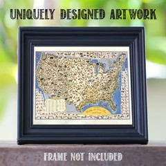 Pictorial Wildlife & Game Map of the United States Vintage Nature Print
