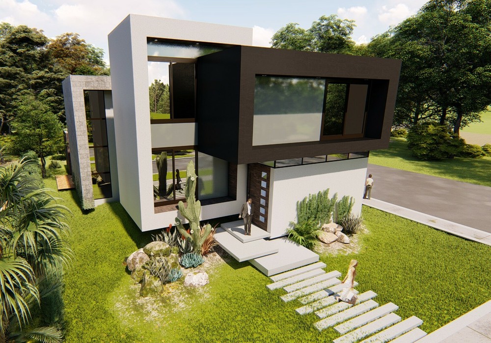 BLUEPRINTS CONTEMPORARY TWO STORY HOUSE PLAN ARCHUP #102