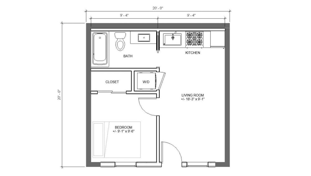 Modern Garage ADU 1 bed 1 bath (20’x20′) 400 SF – Affordable Custom House Plans