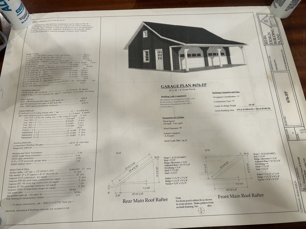 PERMIT READY 26 X 26’ GARAGE PLAN DRAWN TO SCALE BLUEPRINTS AND MATERIALS LIST
