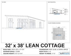 32×38 Modern Lean Cabin Custom Architectural Plans 1216SF – PDF Download