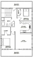 28×36 House — 2 Bedroom 1.5 Bath — 1,170 sq ft — PDF Floor Plan — Model 4A