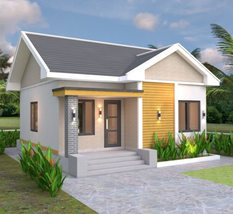 House Design 3d 7.5×8.5 Meter 25×28 Feet 2 bedrooms Gable Roof (A4 Hard Copy)