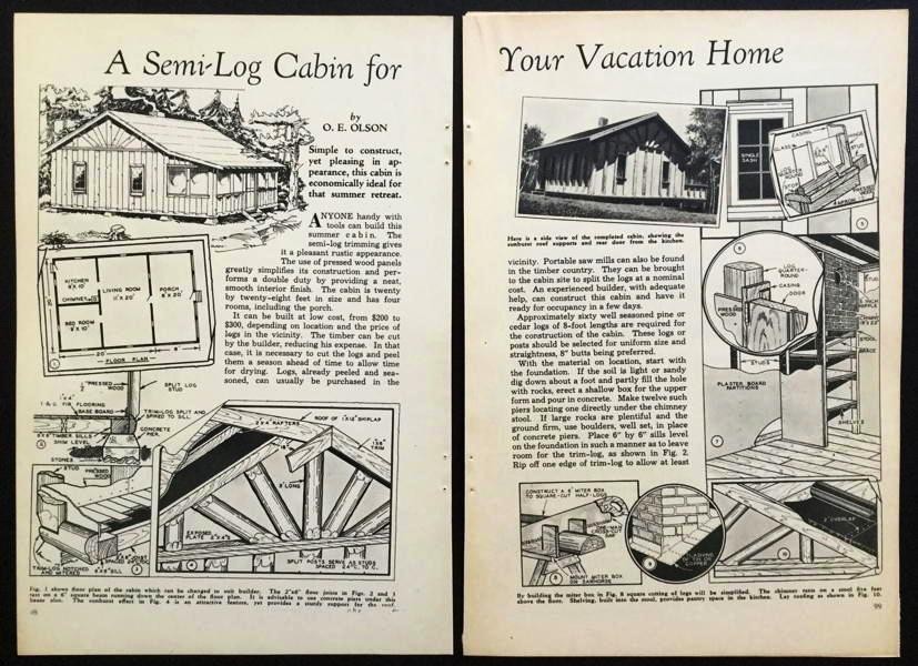 Tudor style LOG CABIN 1935 How-To build PLANS 20’x28′