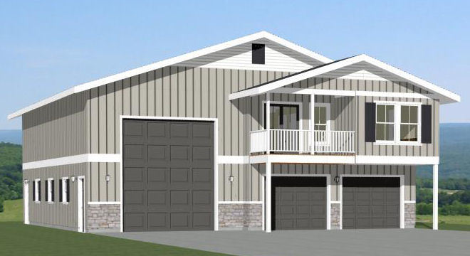 44×48 Apartment with 2-Car 1-RV Garage – PDF FloorPlan – 1,645 sqft – Model 1F