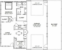 46×48 House – 1 Bedroom 1.5 Bath 1 RV – 1,157 sqft – PDF Floor Plan – Model 3B