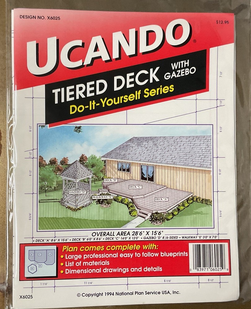 UCANDO X6025 Tierd Deck W/Gazebo Plans Rebagged With Material List NOS