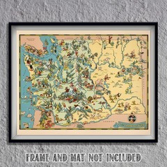 A Pictorial Journey Evergreen State 1935 Washington Map Wall Art Print