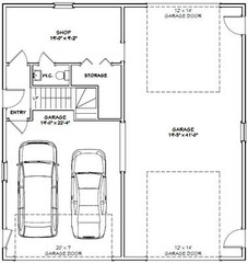 40×42 Apartment with 2-Car 1-RV Garage – PDF FloorPlan – 1,153 sqft – Model 1