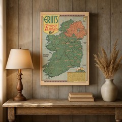 Erin’s First Families Ireland Vintage Genealogy Map Irish Surnames Illustration