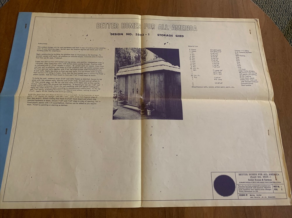 Vintage Mid Century Better Homes & Gardens Plans For Storage Shed 1965