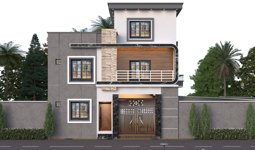 Modern House Design with Front Elevation Architectural Dwg (35×45) 3d View