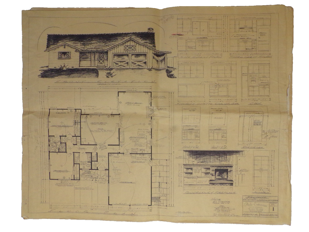 1958 AVILA ENTERPRISES SEBASTOPOL CA. HOUSE BLUEPRINTS 8 OLD PAPER EPHEMERA