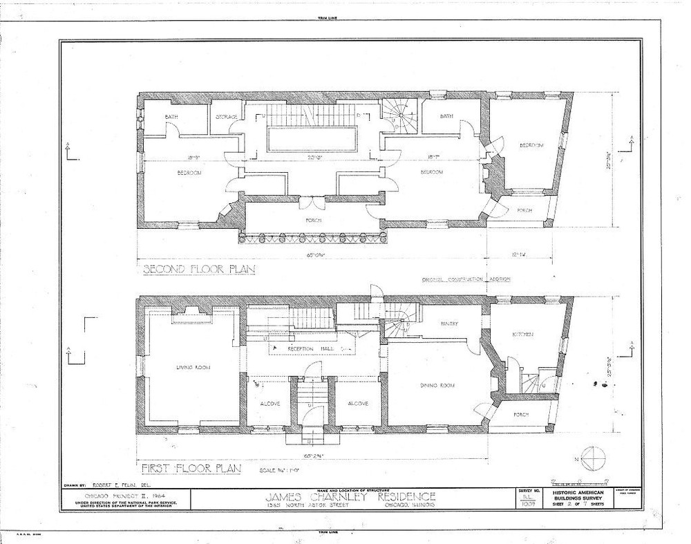Frank Lloyd Wright Prairie Style home, architectural drawings, Charnley House