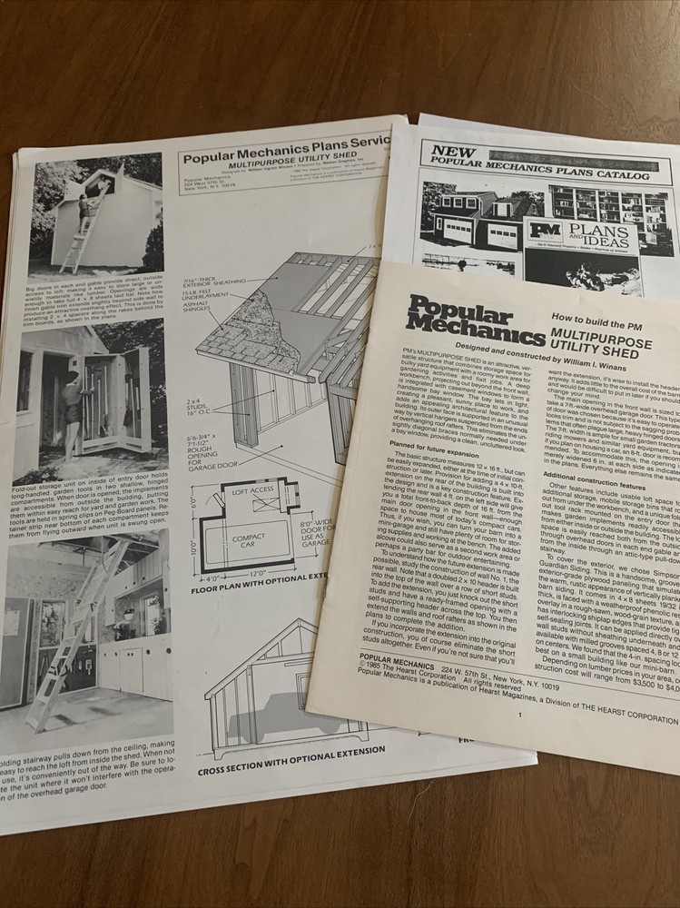 Vintage Popular Mechanics Multipurpose Utility Shed 1985 Plans And Instructions