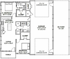 46×48 House – 2 Bedroom 2 Bath 1 RV – 1,157 sqft – PDF Floor Plan – Model 1C