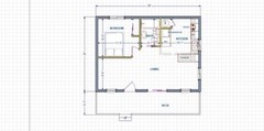 ADU Modern Style House Plans 560 square feet and open kitchen living area.