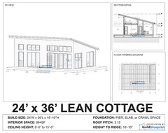 24×36 Lean Modern Cottage Custom Architectural Plans 864SF – PDF Download