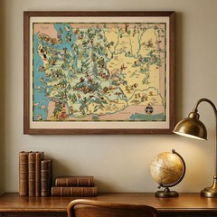 A Pictorial Journey Evergreen State 1935 Washington Map Wall Art Print