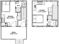 16×16 Tiny Duplex — 441 sq ft — PDF Floor Plan — Model 23