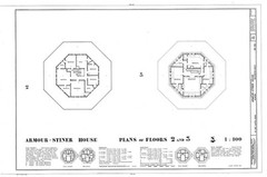 Victorian Octagon house plan, many bedrooms, porch, architectural PRINTED PLANS