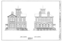 Italianate Victorian house, tower, porches, printed architectural drawings