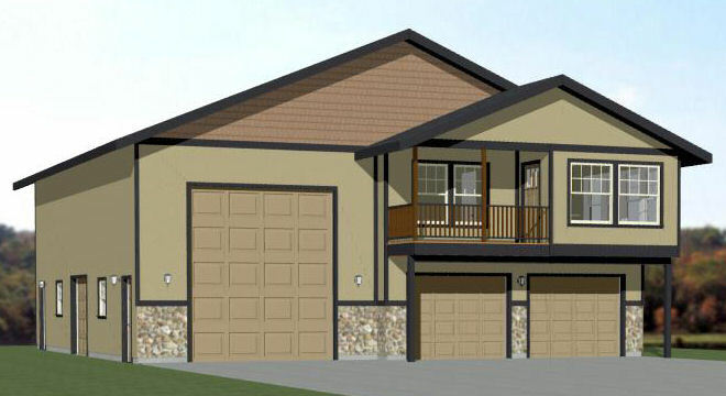 44×48 Apartment with 2-Car 1-RV Garage – PDF FloorPlan – 1,645 sqft – Model 5Q