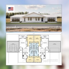 Hip Roof Duplex Investment Rental Plan – 2 Bed 2 bath – 1228 SF – Modern Spaciou