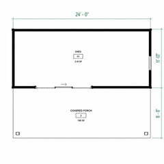16’x24’ Shed Plan with a Covered Patio-Backyard Guest House designs