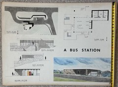 Vintage 1970s Bus Station Building Architectural Rendering Plans Blue Prints