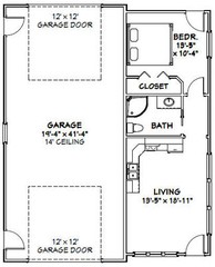 34×42 1 RV Garage – 1 Bedr Apartment – 1,400 sq ft – PDF Floor Plan – Model 2C