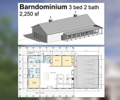Redwood Barndominium House Plan Design – 3 Bed 2 Bath 2250 sq ft – Three Garage