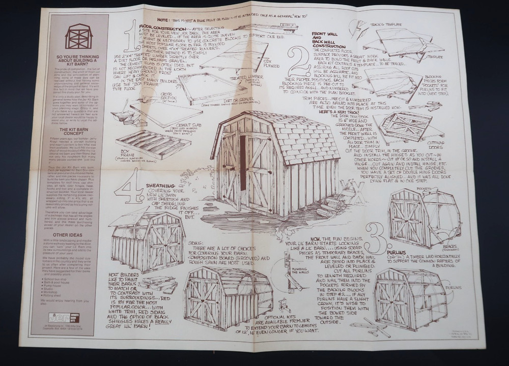 Vtg Barn Kit Build Instructional Information Ephemera 1978 Jer MFG. USA Unusual