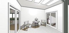 Small Home Construction Plans 648 sq.ft. with outdoor deck and sunroom.