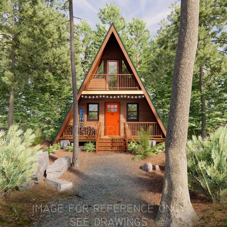 22′ x 36′ A Frame Modern Cabin House – Plan Blueprint PDF or Print Drawing ~