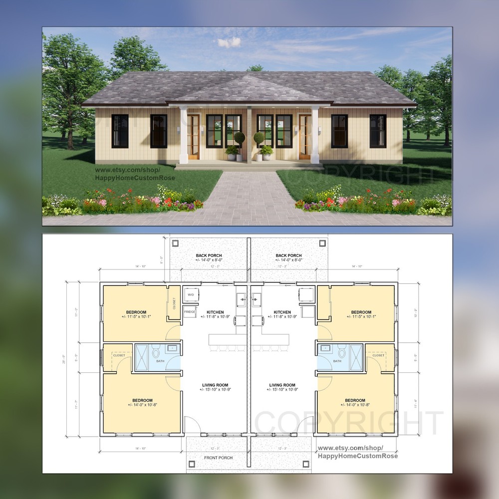 Duplex Investment Rental Plan – 2 Bed 1 bath – 756 SF – Drawings Blueprints