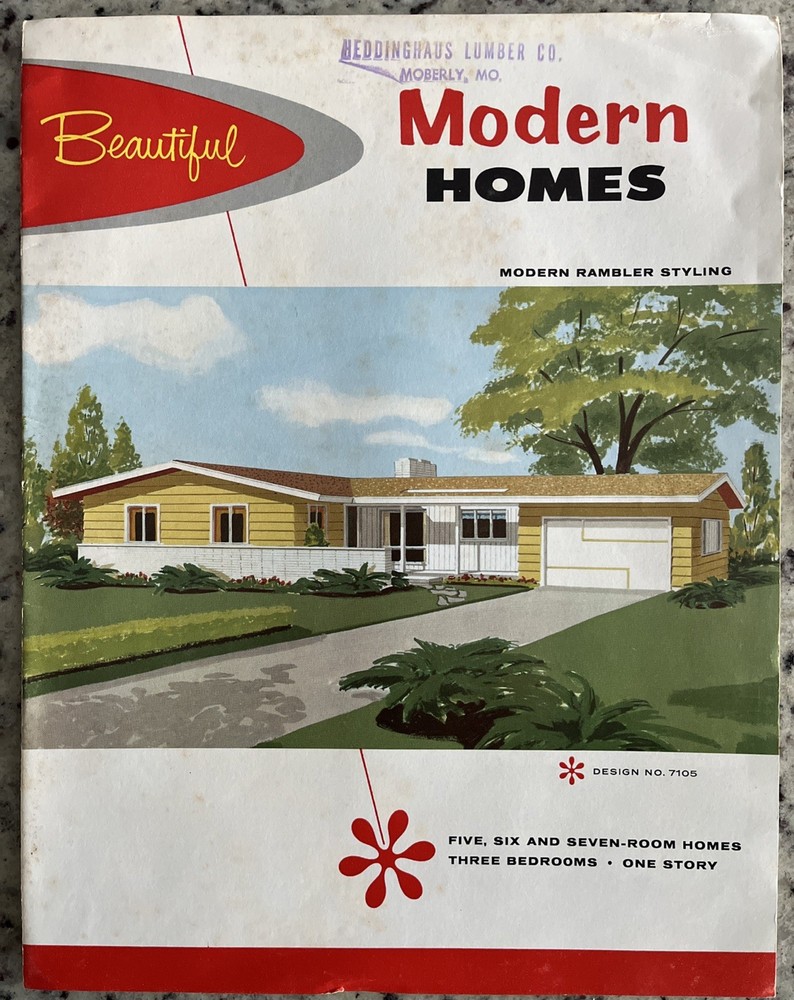 Vintage 1958 Modern Homes MCM Ranch Plans Catalog Heddinghaus Lumber Moberly MO