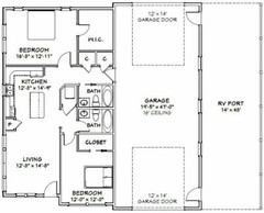 46×48 House – 2 Bedroom 2 Bath 1 RV – 1,157 sqft – PDF Floor Plan – Model 4D