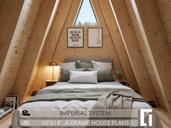 10′ x 14′ A-Frame House Cabin Plans -140F- Blueprints