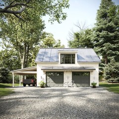 Traditional 2-car Detached Garage Plan with Attic and Carport