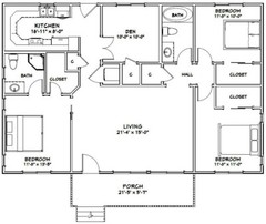 46×30 House — 3 Bedroom 2 Bath — PDF Floor Plan — 1,380 sq ft — Model 4