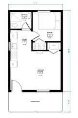 16’x24′ Cabin Plans with Covered Porch: Cottage, Guest House