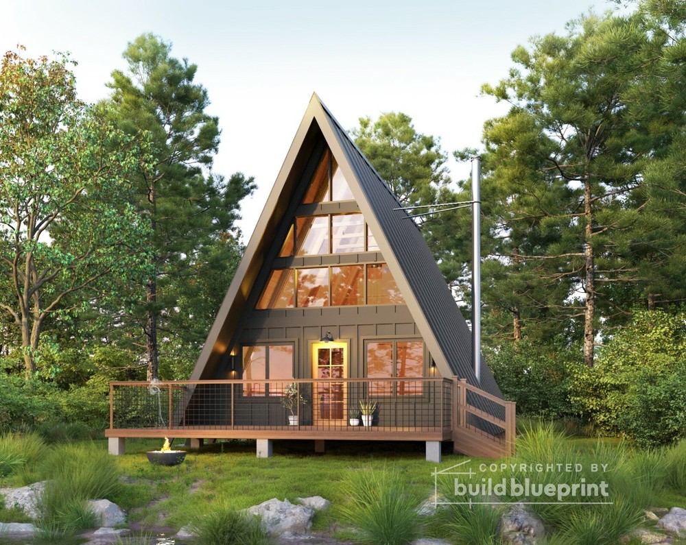 24′ x 36′ Modern A-Frame Cabin Architectural Plans Blueprint PDF Download