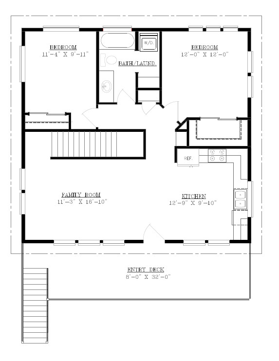 Custom House Home Building Plans 3 Bed, 2 bath, 1 car PDF & CAD for Uphill Lot