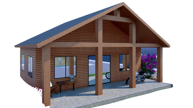 Generic 952 sqft Tiny Studio Cabin Plans: Open Concept with Kitchen, Living Area
