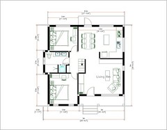 30×30 Feet House Plan 9×9 Meter 2 Bed 1 bath Gable Roof PDF Plan (A4 Hard Copy)