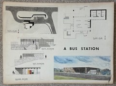 Vintage 1970s Bus Station Building Architectural Rendering Plans Blue Prints