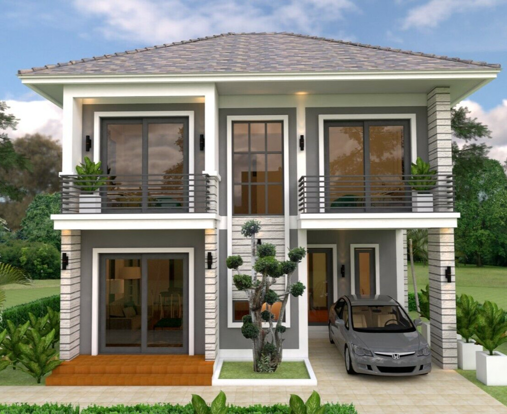 Custom House Design Plans 8×6.5 Meter 26×21 Feet 3 Beds 3 Baths (A4 Hard Copy)